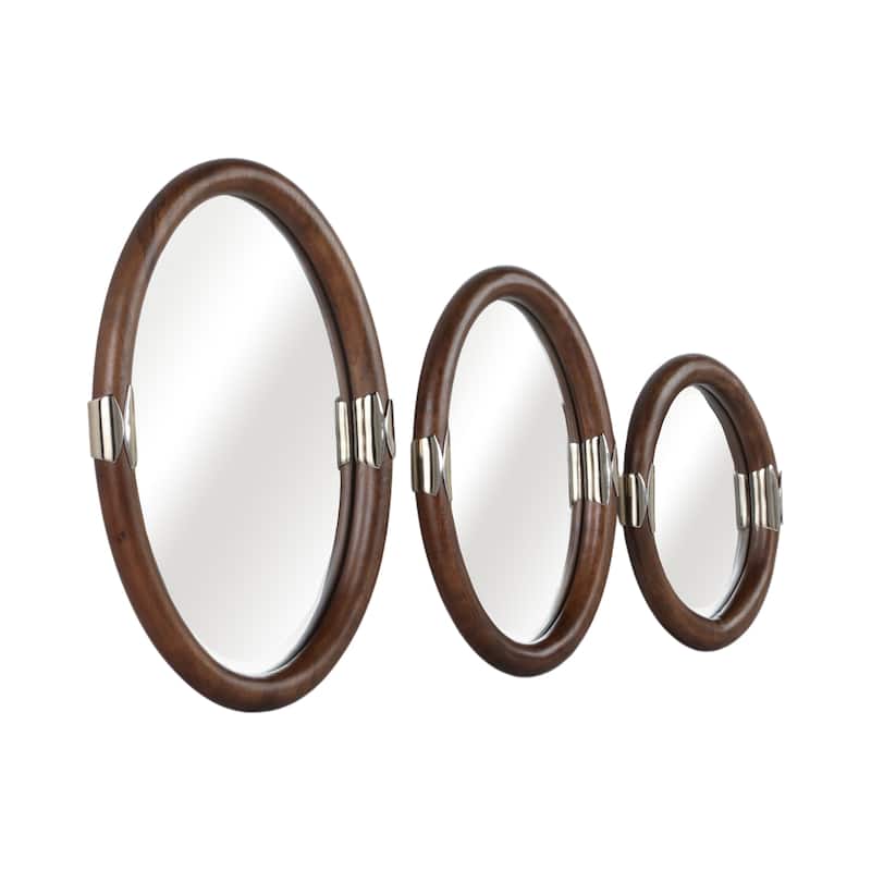 Metal Wall Mirrors Oval Shape Decorative (Set of 3) - 22/18/14" Brown - 14" x 2" x 22"