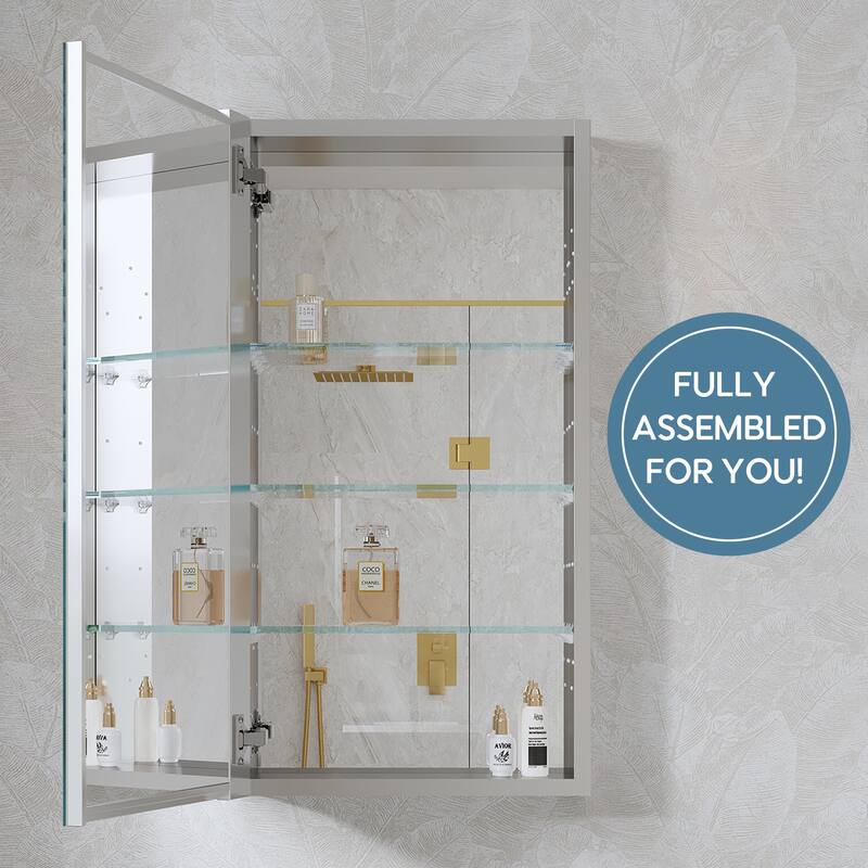 Recessed or Surface Wall Mount Bathroom Medicine Cabinet With Adjustable Glass Shelves