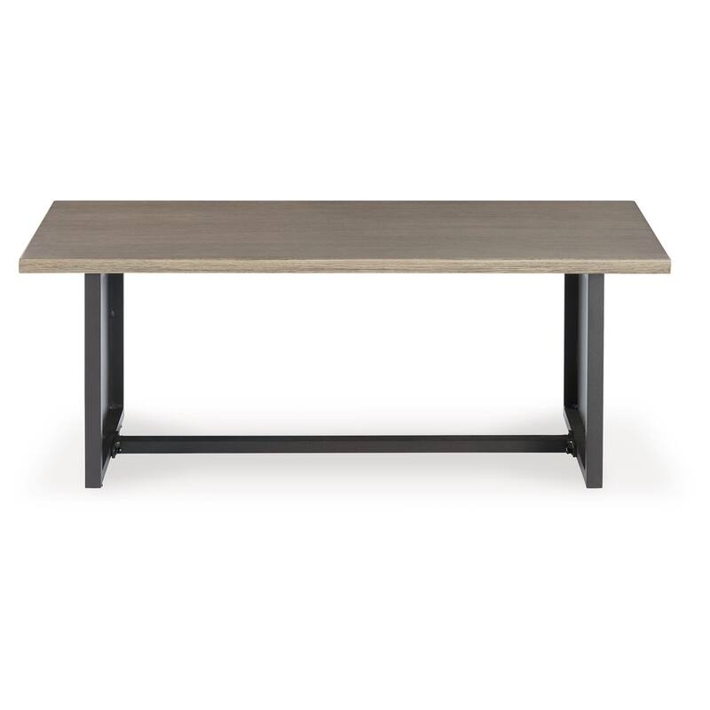 38 Inch Outdoor Table, Rectangular Faux Wood Top, Modern Two Tone Brown