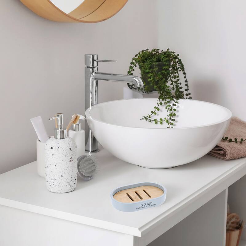 Chic Polyresin Soap Dish with Draining Bamboo Insert - 5 L x 3.4 W x 1 H