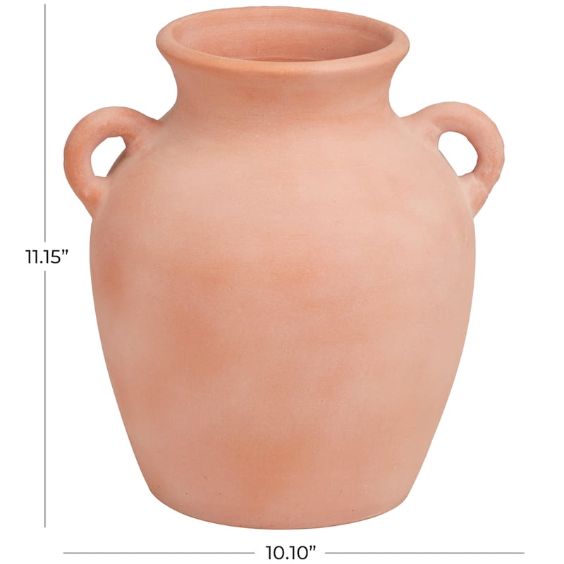 Orange Ceramic Terracotta Jug Decorative Vase with Handles