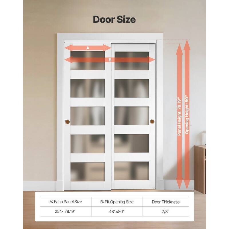 White Wood MDF Sliding Closet Doors with Frosted Glass Panels