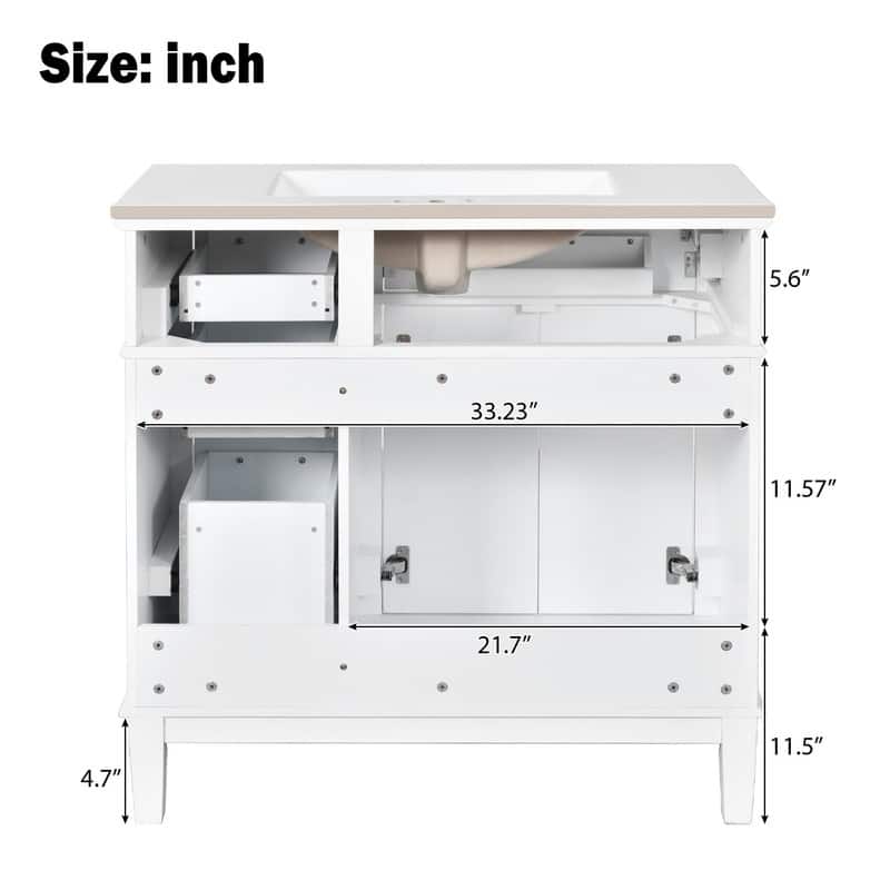 36" Modern Bathroom Vanity with Ceramic Sink, Soft Close Doors, 4 Drawers for Storage