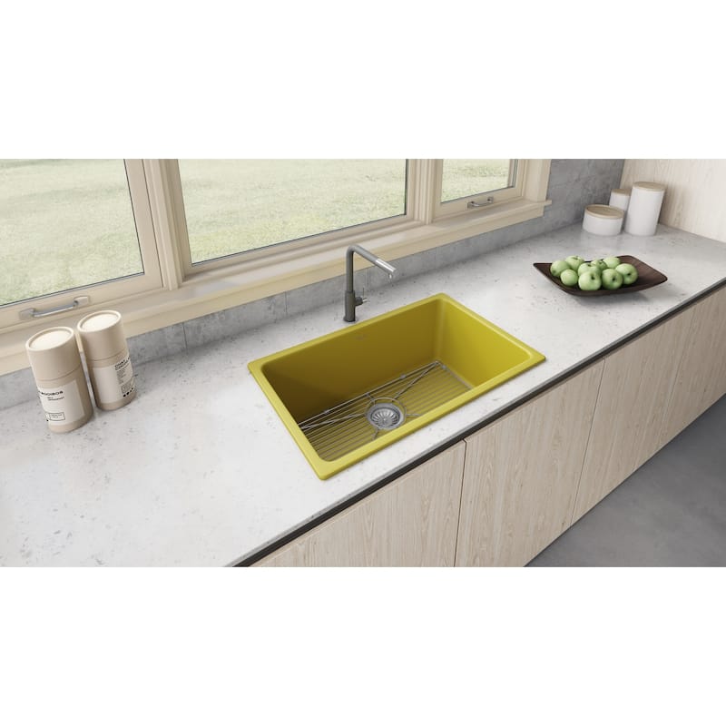 Ruvati 30-inch Fireclay Undermount / Drop-in Topmount Kitchen Sink Single Bowl - Yellow - RVL3030YL - 30" x 18"