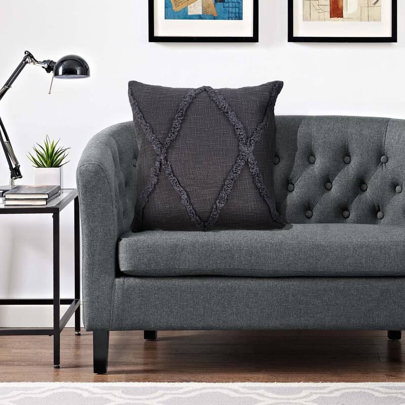 20" Gray Hand Woven Diamond Tufted Square Throw Pillow