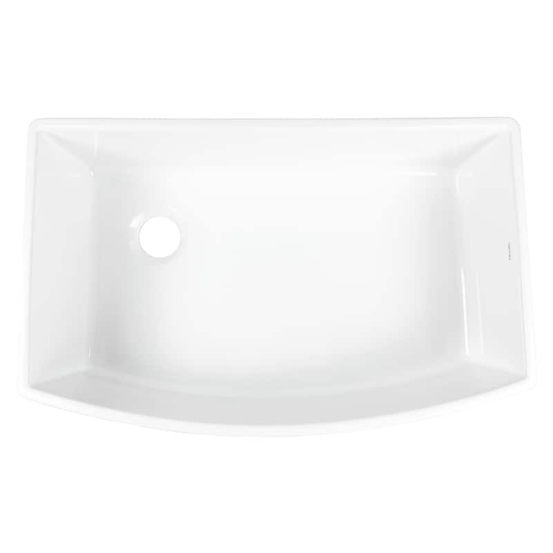 Austen Crisp White Fireclay 33" Farmhouse Apron Front Bow Front Single Bowl Kitchen Sink with Pfirst Faucet Kit