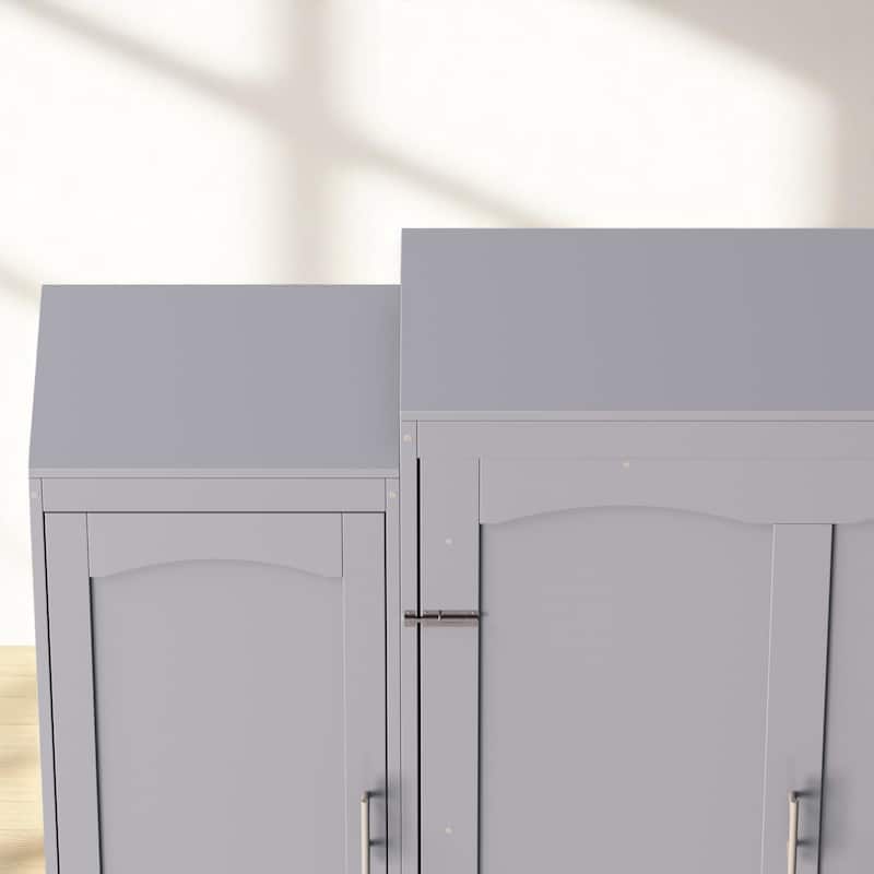Full/Queen Murphy Bed with 2 Wardrobes and Shelf, Foldable Wall Bed Frame with Storage for Guest Room or Bedroom