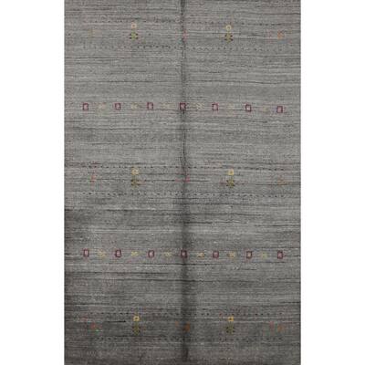 Gray Gabbeh Indian Rug Handmade Modern Tribal Wool Carpet - 3'10" x 5'10"