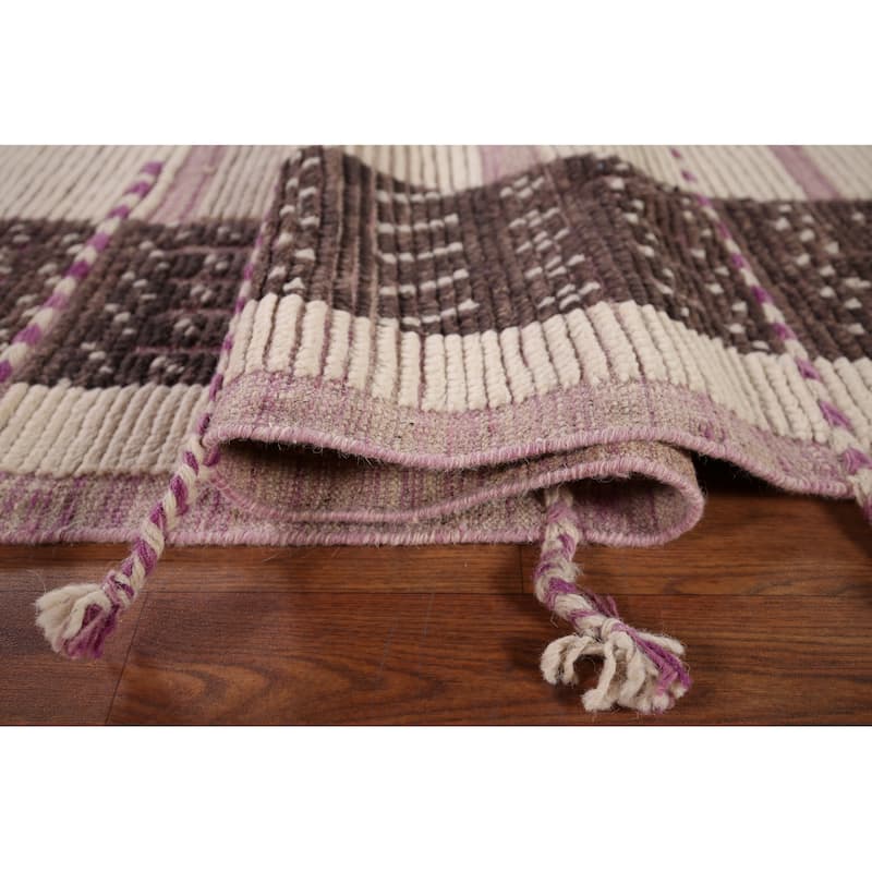 Striped Moroccan Modern Area Rug Handmade Wool Carpet - 8'11"x 12'7"
