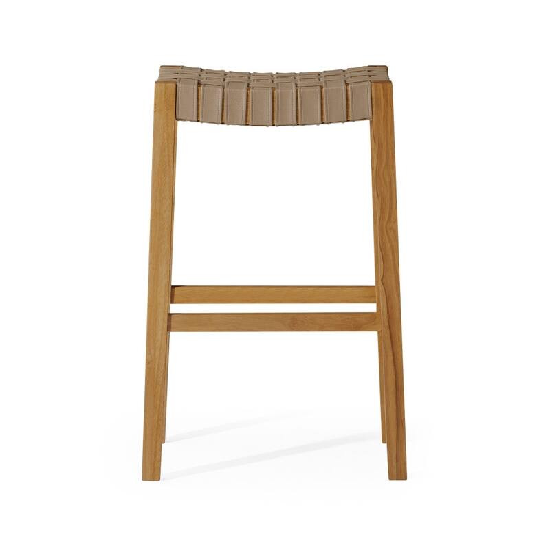 HomeRoots 31" Stone and Natural Faux Leather and Solid Wood Backless Bar Height Bar Chair