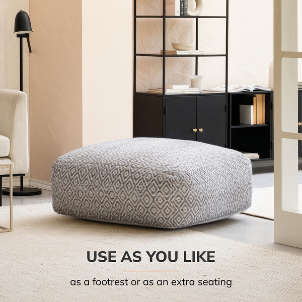 Jani Willamette 34-inch Beige Square Oversized Pouf Ottoman