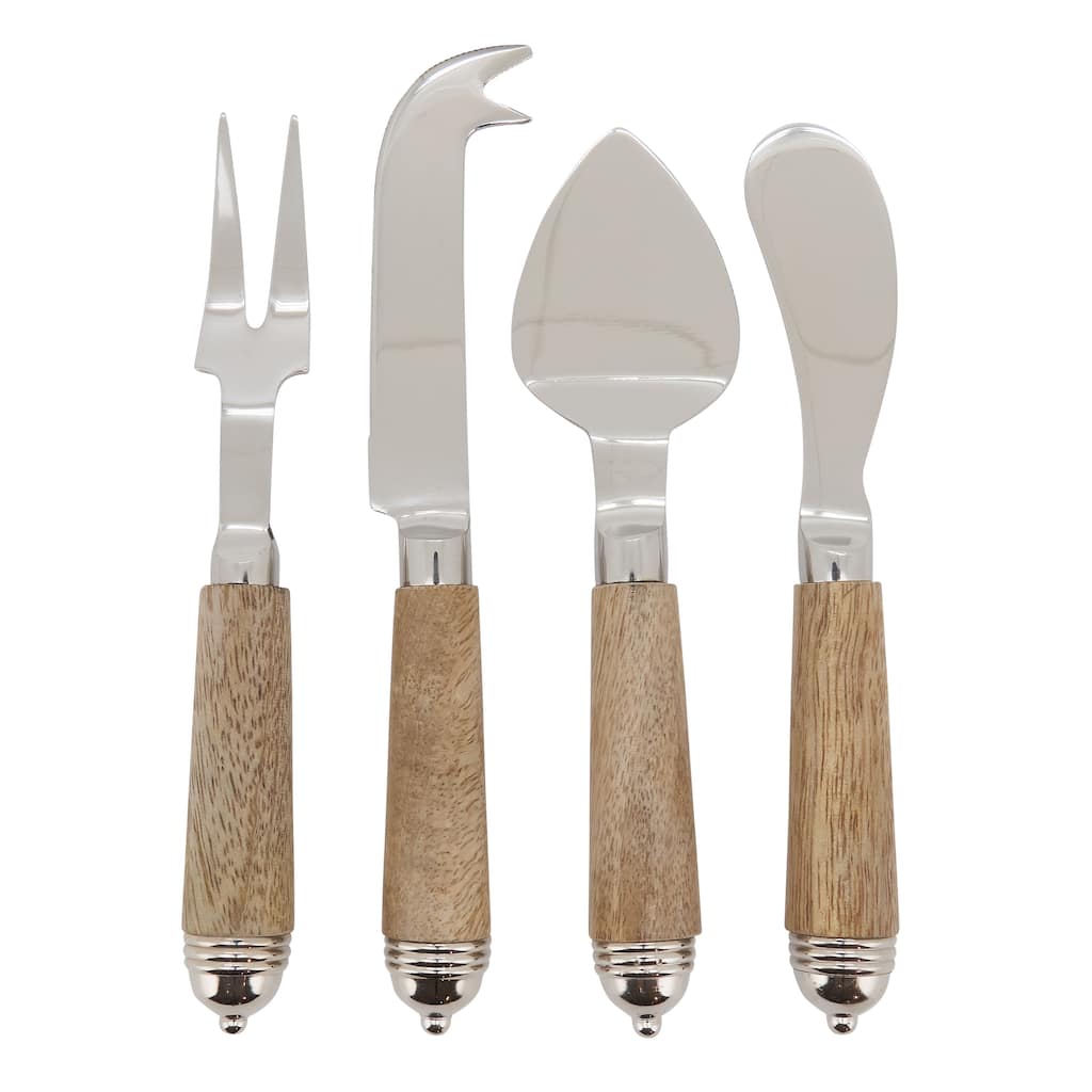 Natural Bark Wood Style Handle Cheese Knife Cutlery - Set of 4