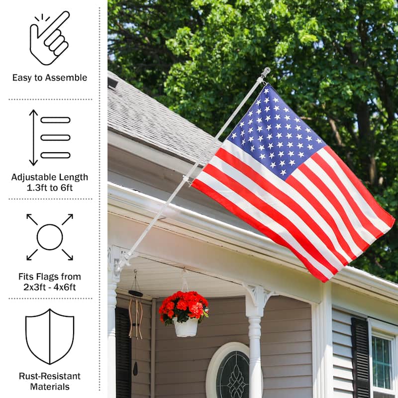 6ft Flag Pole Kit - Stainless-Steel Flagpole with Rotating Rings to Prevent Tangles by Pure Garden (Silver)