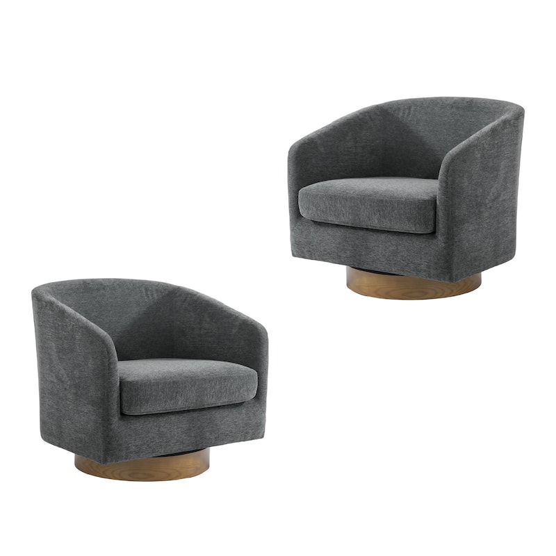 2 Set Modern Wide Round Swivel Accent Barrel Chairs