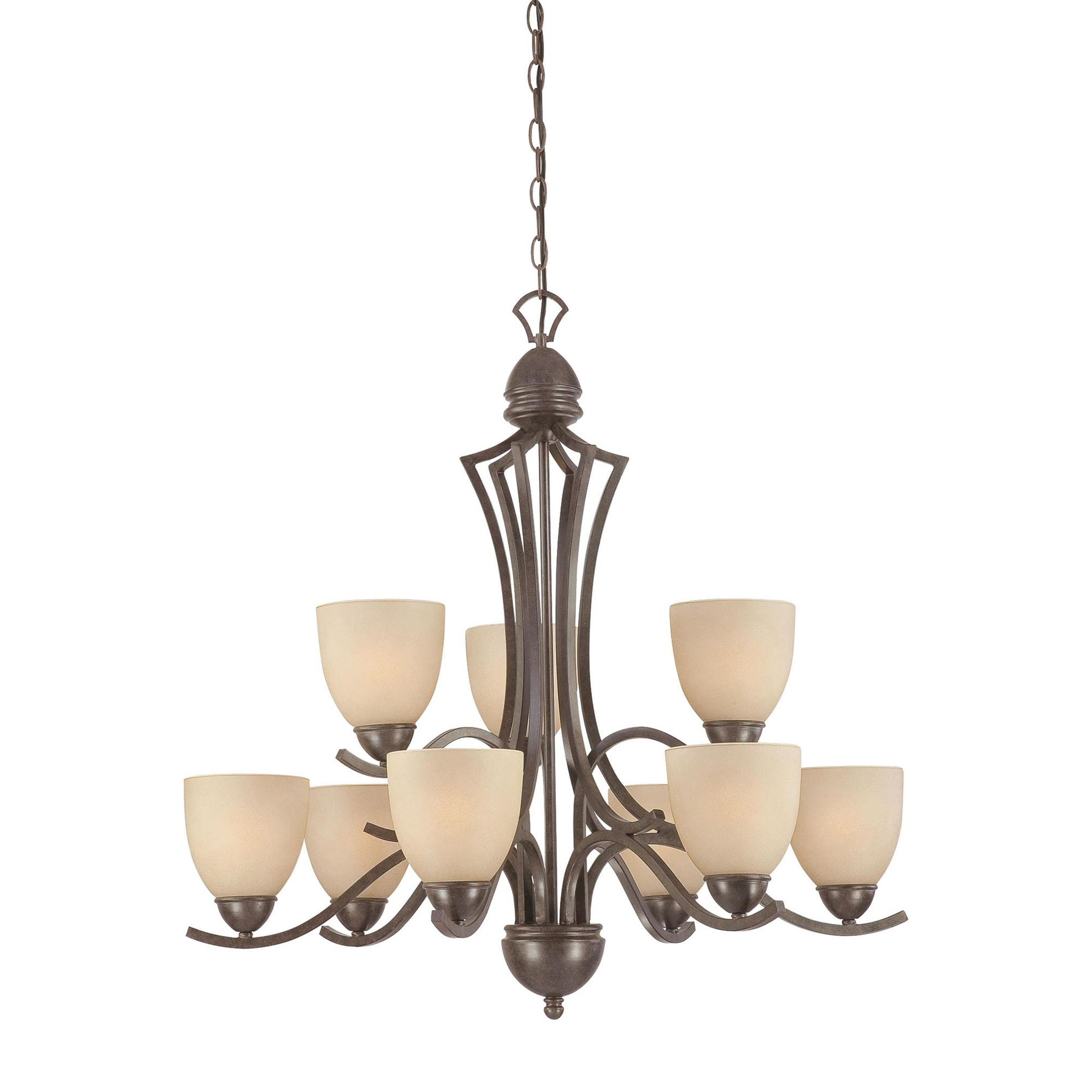 9-Light Two Tiered Chandelier with Bell Shade - 32.5" - Sable Bronze