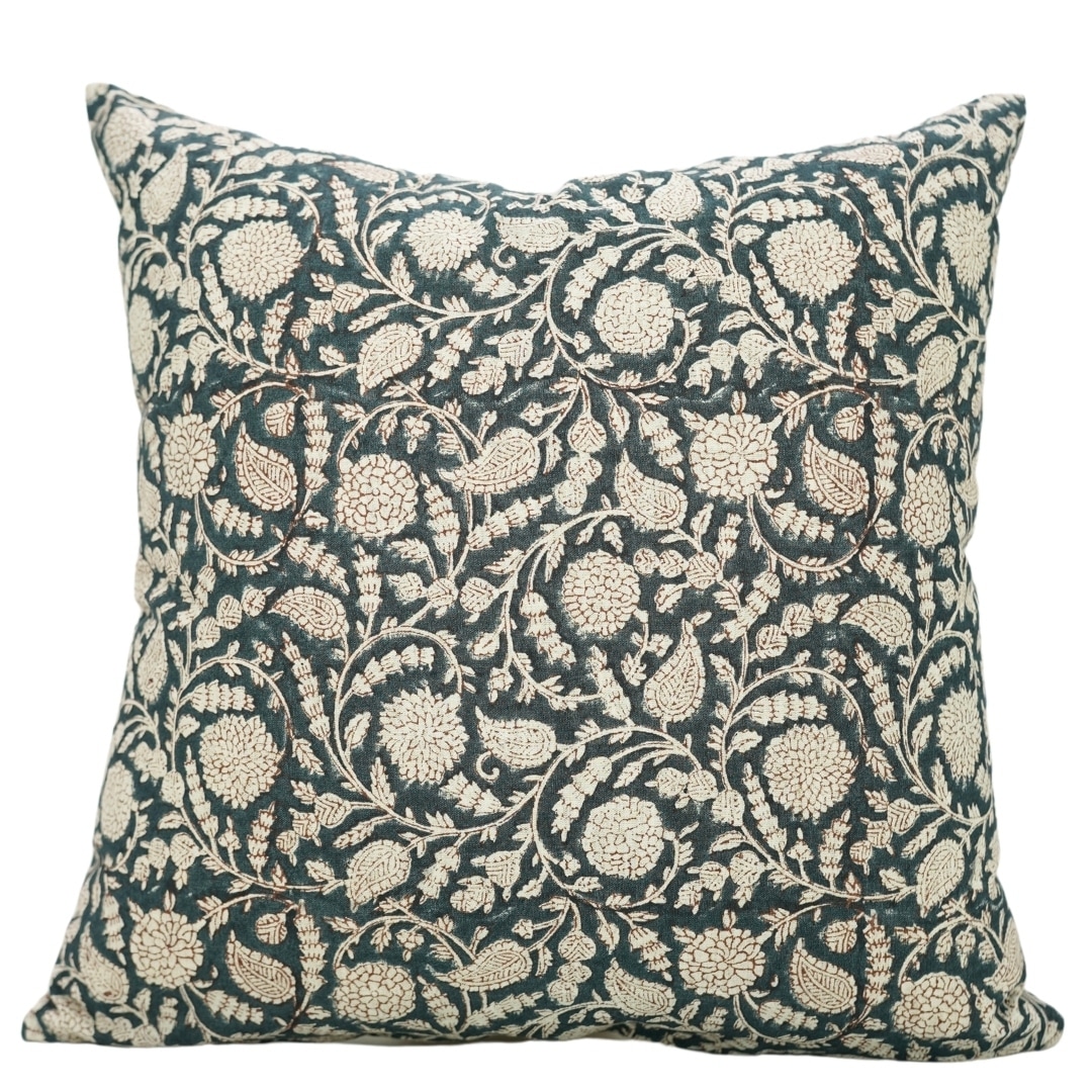 Fabdivine Handmade Block Print Cushion Cover Floral Linen, Home Decor Sofa, Gopi