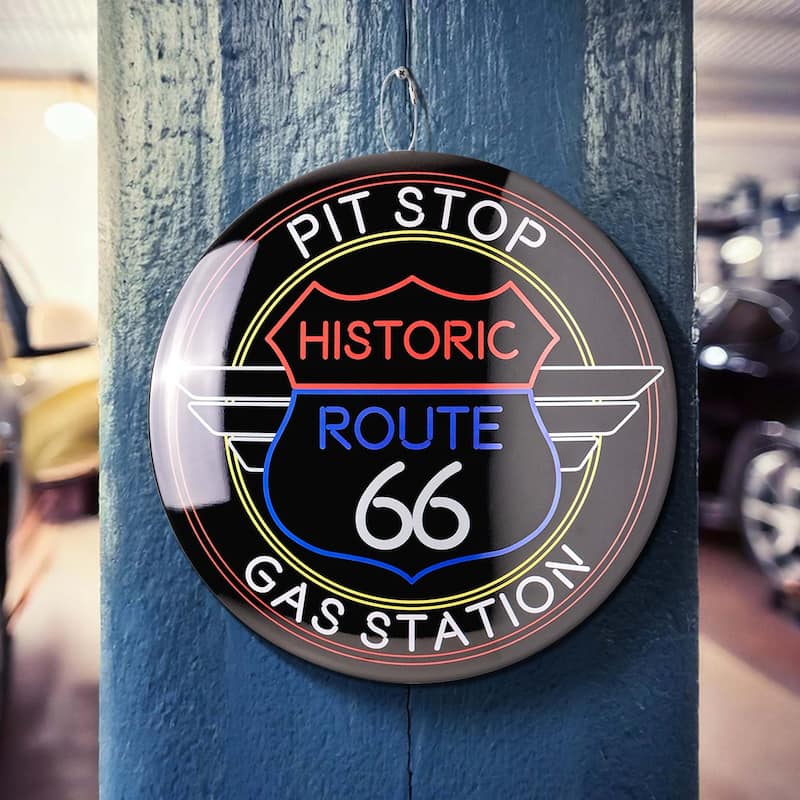 American Art Decor Round Dome Metal Sign - 15" x 15" - Route 66 Sign