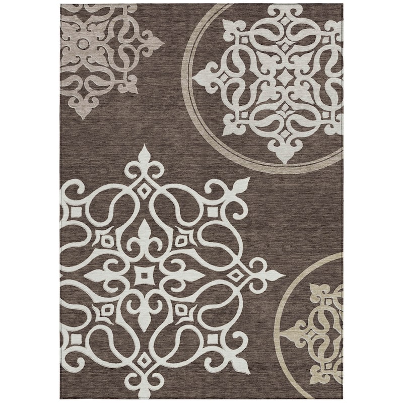 HomeRoots Floral Medallion Transitional Rectangle Outdoor Rug