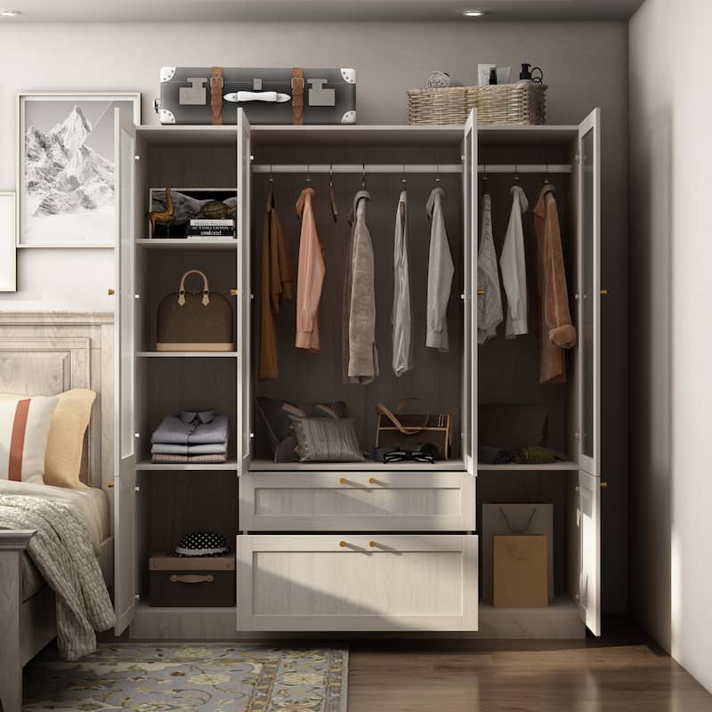 Modular Modern Glass Door Wardrobe:Storage Closet Solution Armoire