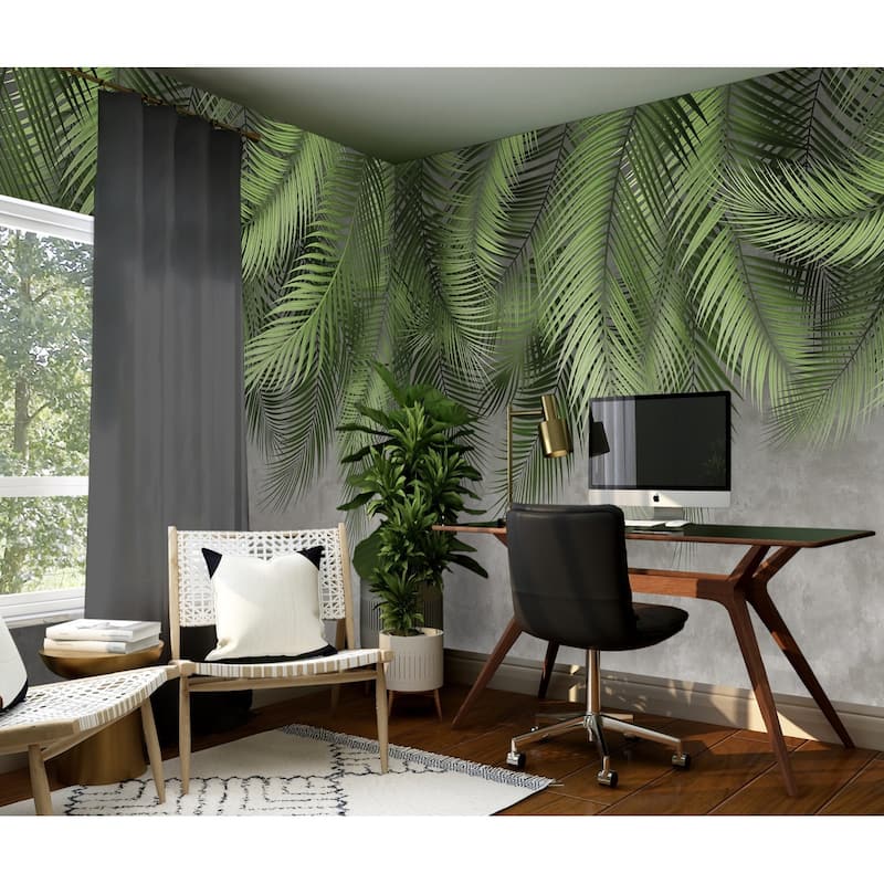Tropical Palm Leaf Wallpaper Mural - Green - W:225" x H:118"