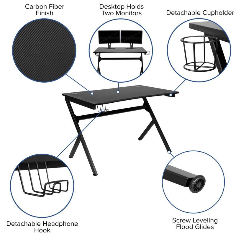 Gaming Desk Set - Cup/Headset Holder/Reclining & Footrest