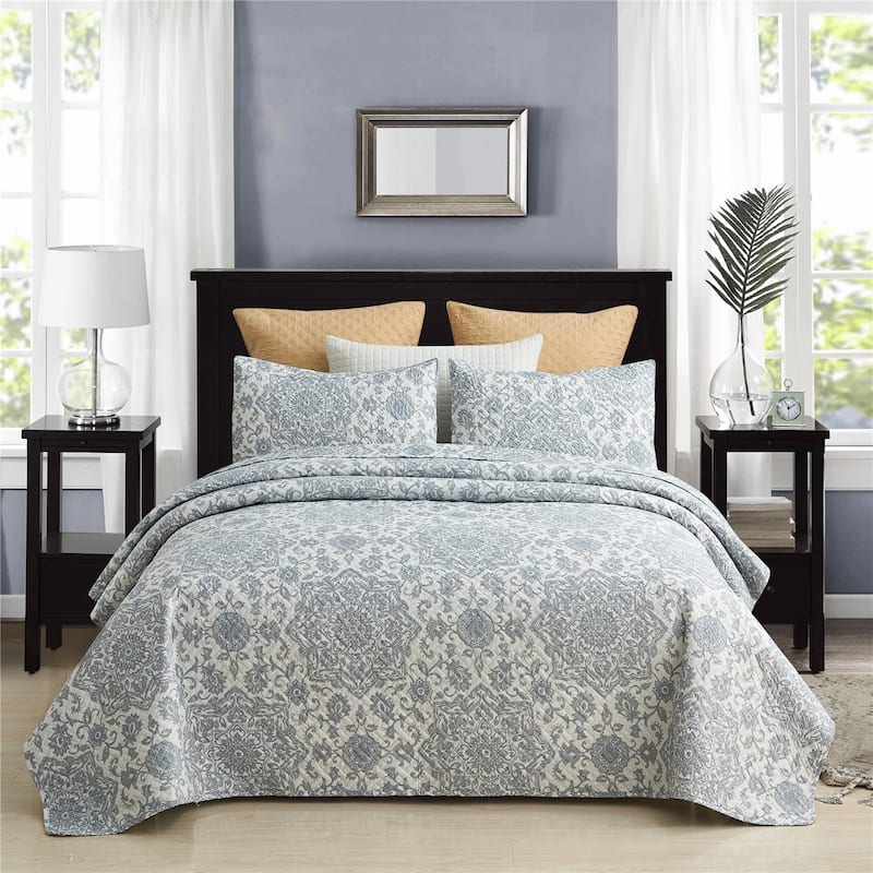 Gray Lightweight Bedspread Coverlet Set with Shams Bedding Set for All Season - Queen