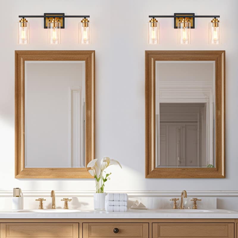 KAWOTI Rive 3-Light Antique Brass Dimmable Bathroom Vanity Light