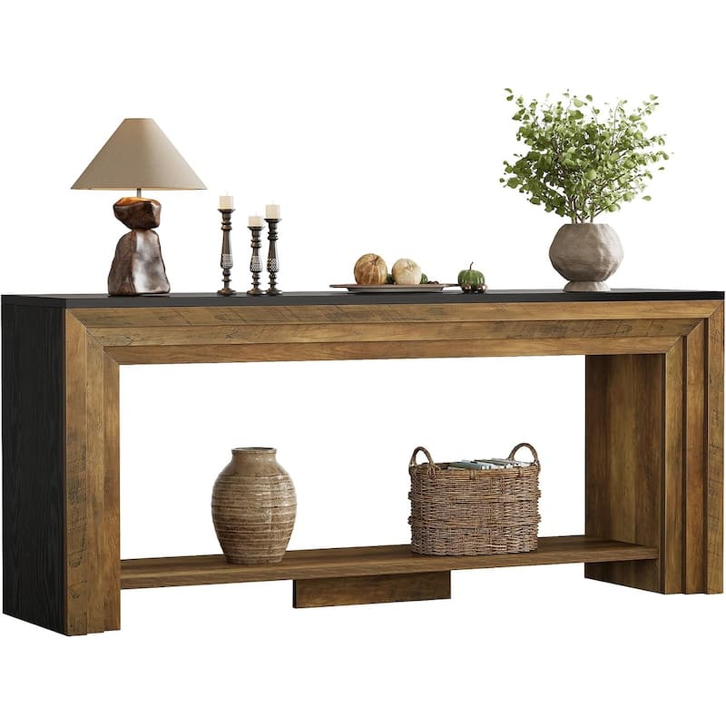 70.9 Inch Extra Long Console Table, Farmhouse Narrow Wooden Sofa Table with Storage Shelf - 11.61" W x 70.9" L x 32.68" H