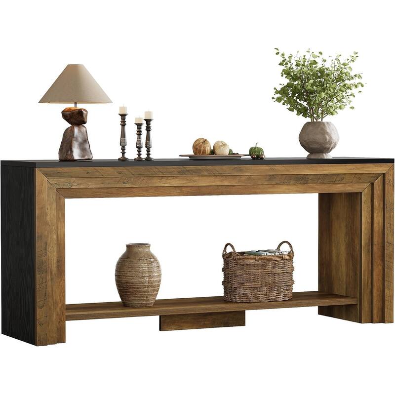 70.9-Inch Farmhouse Console Table, 2-Tier Narrow Wooden Sofa Table with Storage for Living Room, Entryway, Hallway, Foye