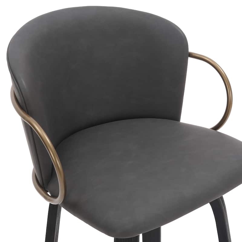 Mid-Century Faux Leather, Wood and Metal 26" Counter Stool with Swivel, Set of 4 - Ivory, Brown and Aged Gold