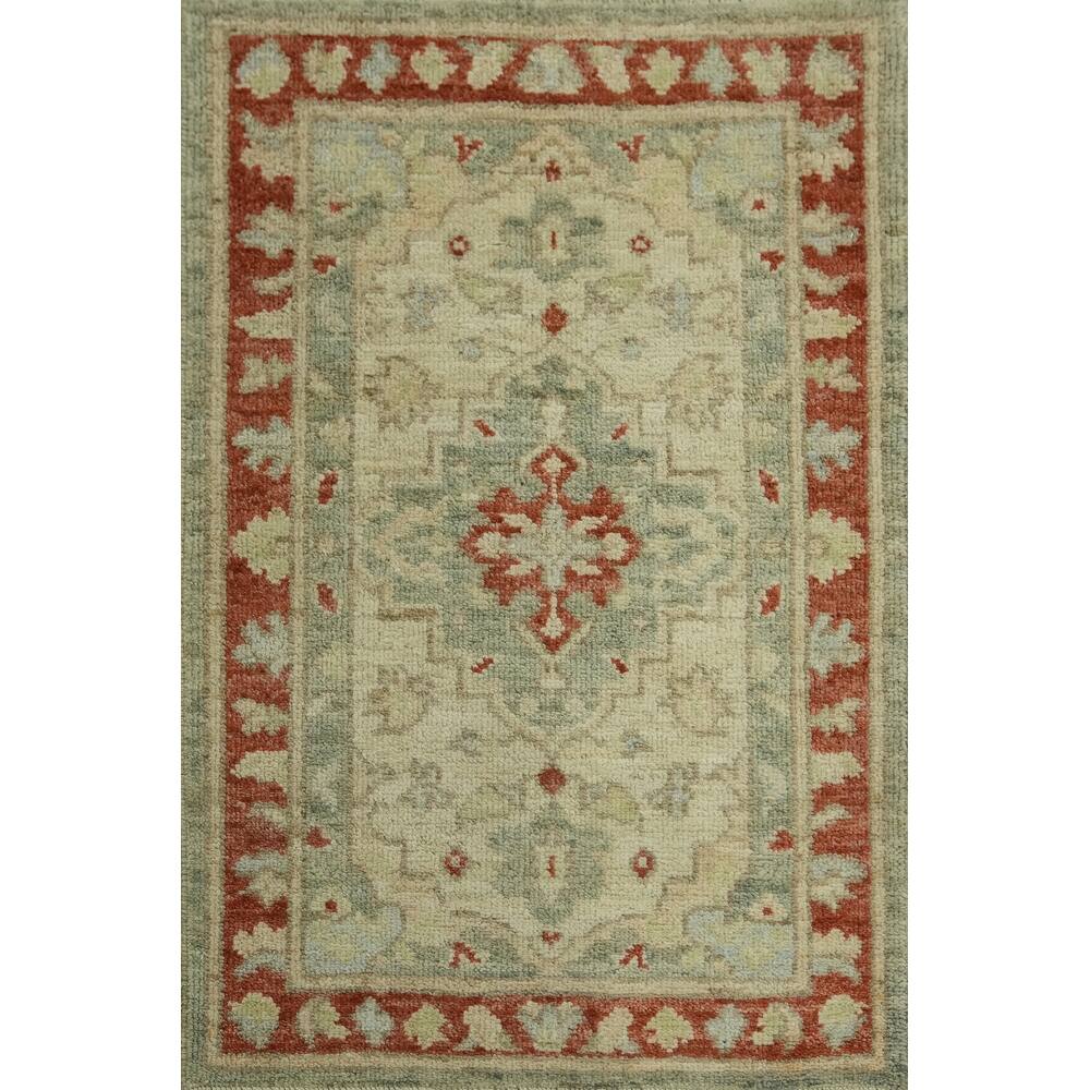 Earth Tone Wool Oushak Vegetable Dye Foyer Rug, Medallion Geometric Carpet - 2' 11'' X 2' 1''