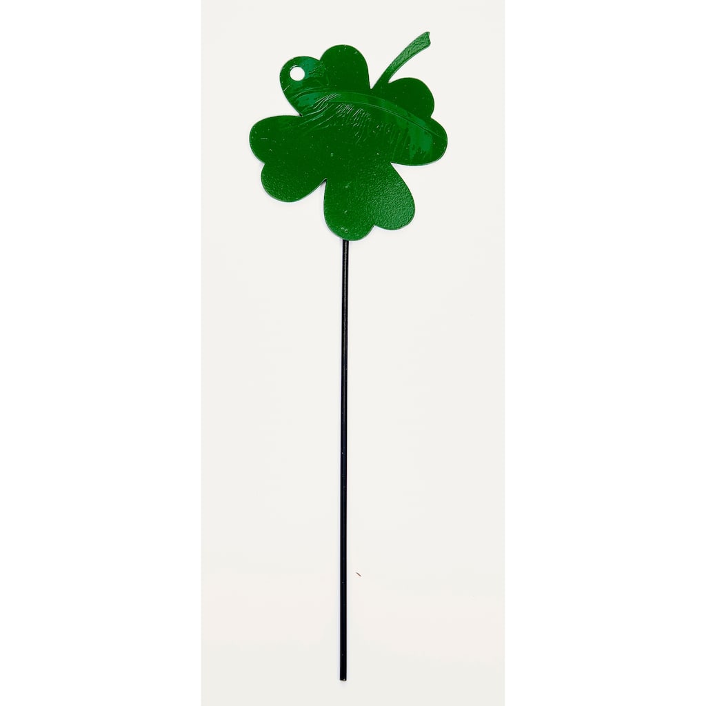 5" Iron Shamrock St Patricks Day Clover Leaf on 10" Garden Planter or Garden Floral Stake, Set of 6