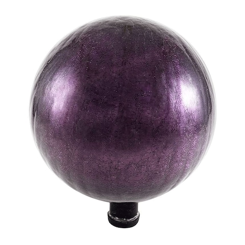 Achla Designs 12 In Glass Outdoor Gazing Crackling Globe Sphere Lawn Ornament Decoration for Gardens and Flower Beds, Plum