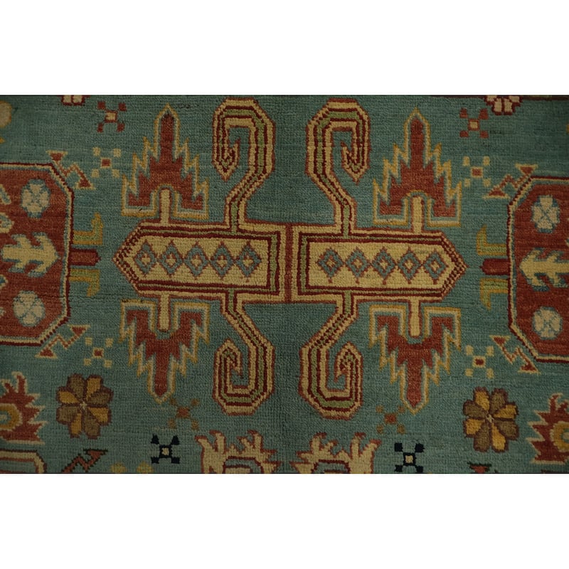Hand Knotted Oriental 100% Wool Carpet Traditional Geometric Navy Blue & Blues Kazak Area Rug - 11' 11'' X 8' 11''