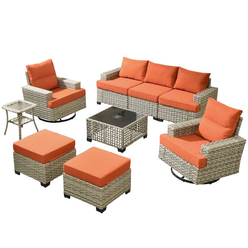 XIZZI 9-piece Outdoor Patio Wicker Furniture Swivel Chair Set