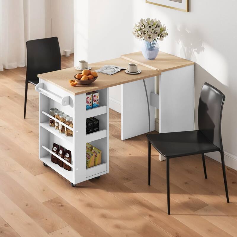 EROMMY Foldable Kitchen Island Table with Storage, Rolling Collapsible Dining & Work Table.