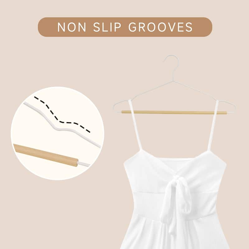 BP4U Heavy Duty Metal Clothes Hangers with Pants Bar, Wire Hangers with Beech Wood Trouser Bar for Sweaters, Jackets, Jeans