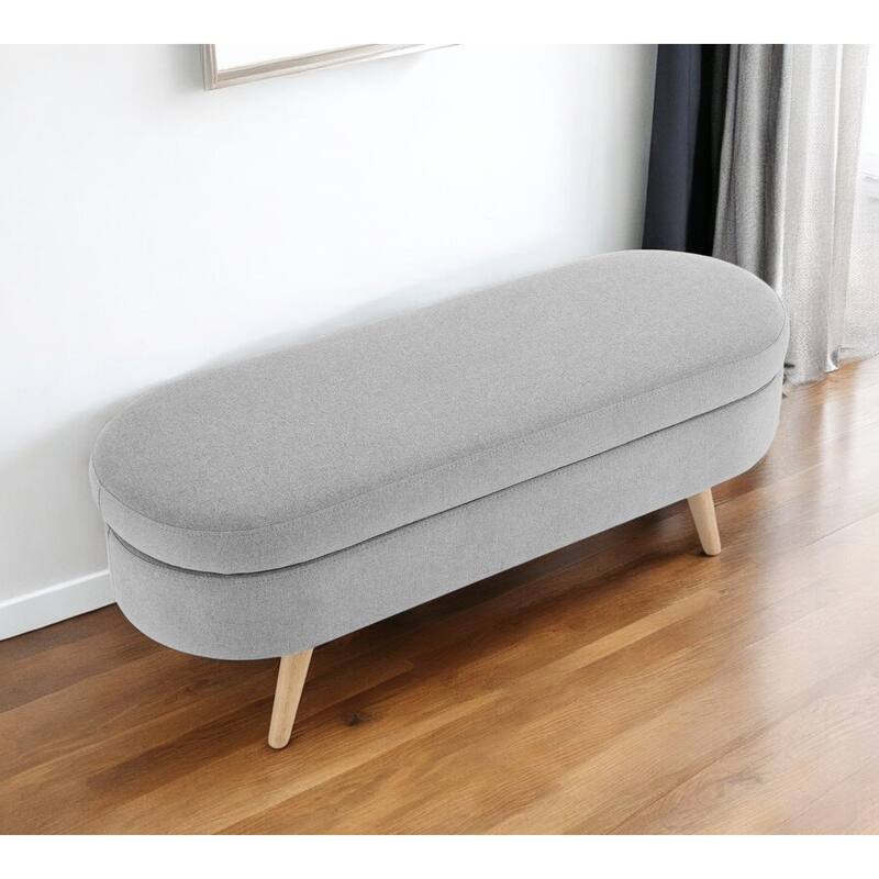 HomeRoots 44" Gray and Brown Linen Upholstered Storage Bench with Flip Top - 43.5' X '16' X '16 - 43.5' X '16' X '16