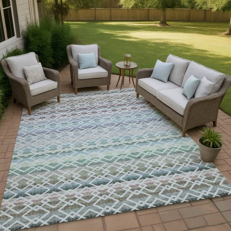 Machine Washable Indoor/ Outdoor Cabo Stripe Chantille Rug - Sky - 8' x 10'