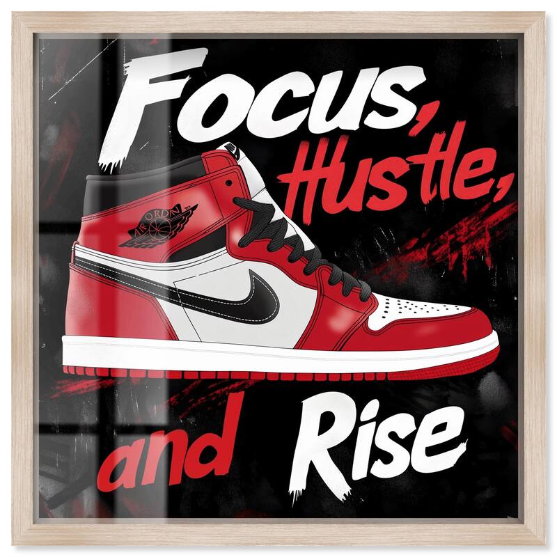 Hustle and Rise Sneaker Red Shadowbox by Art Remedy - Natural - 20" x 20"