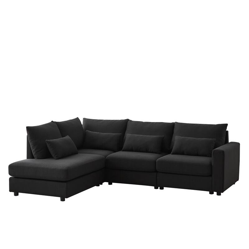 100.2" Linen L-Shaped Sectional Sofa with Ottoman & Lumbar Pillows