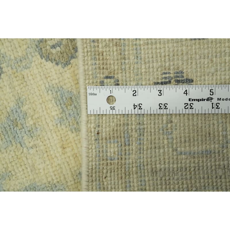 Earth Tone Wool Oushak Vegetable Dye Runner Rug, Floral Geometric Carpet - 9' 8'' X 2' 11''