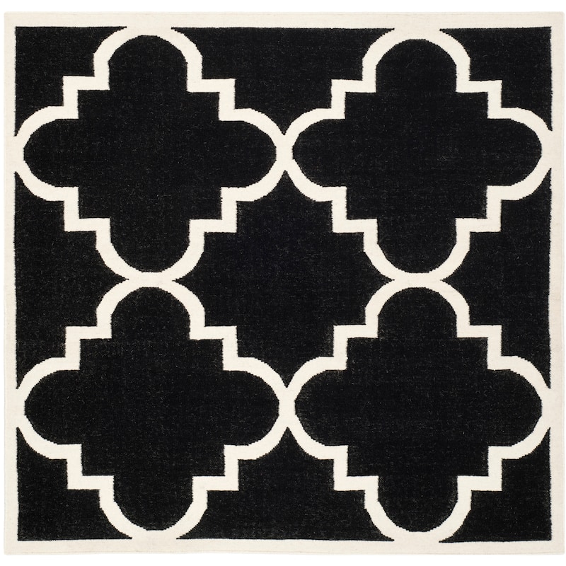 SAFAVIEH Handmade Flatweave Dhurries Jinan Modern Moroccan Wool Rug - 6' Square - Black/Ivory