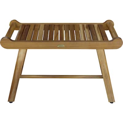 Compact Curviliniear Teak Shower / Outdoor Bench with Liftaide Arms in Natural Finish