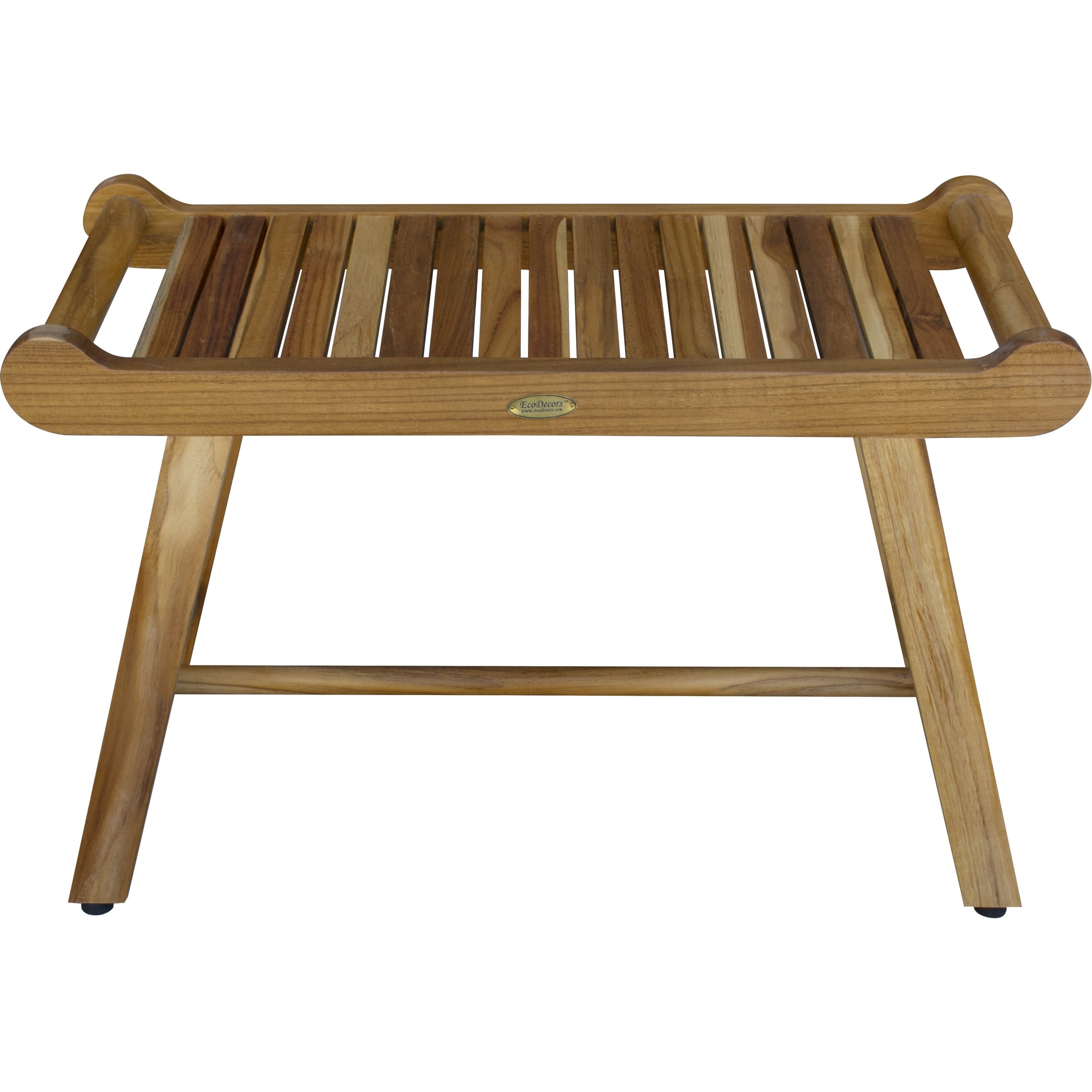 Compact Curviliniear Teak Shower / Outdoor Bench with Liftaide Arms in Natural Finish