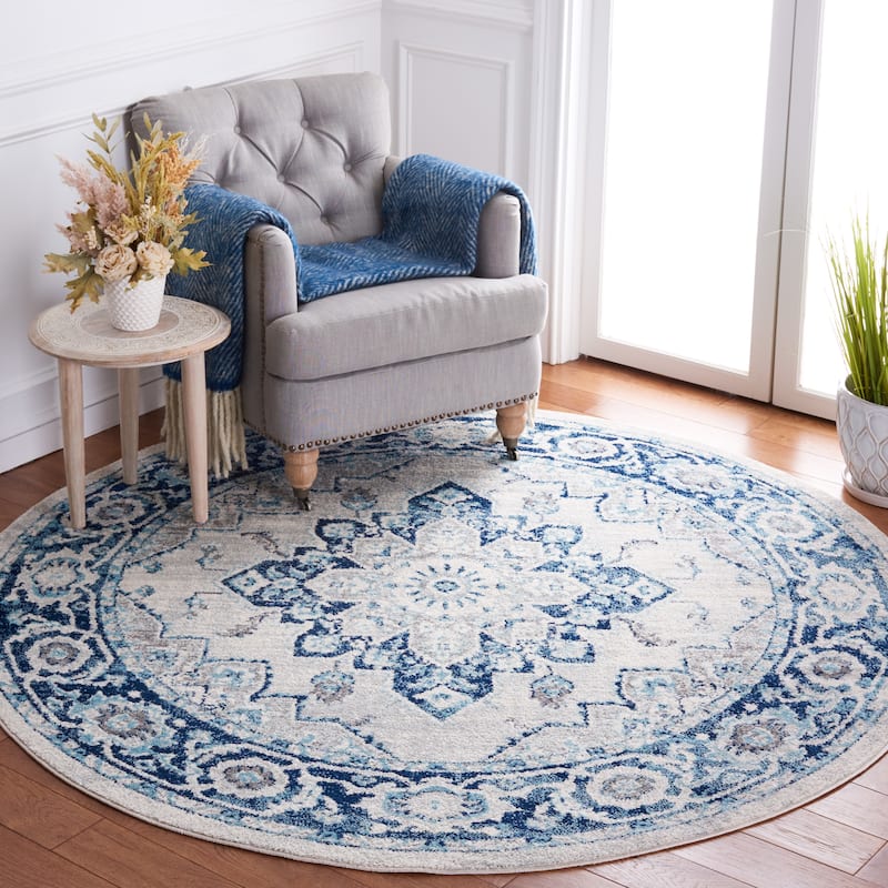 SAFAVIEH Tulum Venetia Bohemian & Eclectic Rug - 6'7" Round - Ivory/Blue