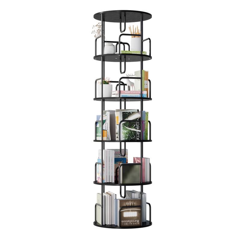 Rotating Bookshelf Tower 5 Tier, Spinning Bookcase, Vertical Turning Round storage Bookshelf - Black