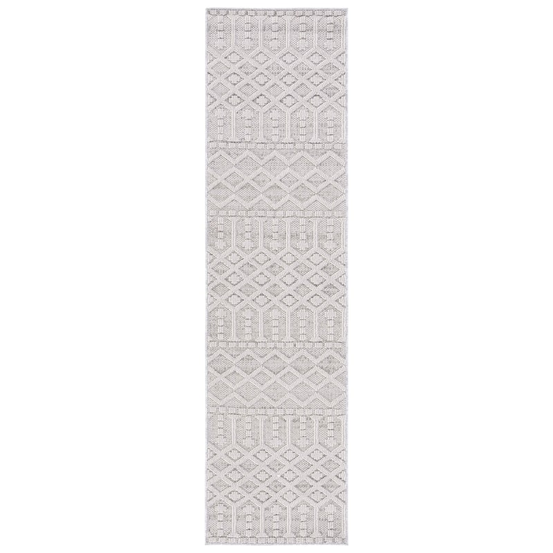 SAFAVIEH Global Zeni Indoor/ Outdoor Moroccan Boho Rug - 2'2" x 8' Runner - Grey/Ivory