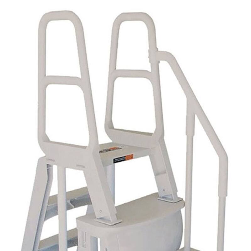 Main Access 48-54 Inch Adjustable Above Ground Swimming Pool Smart Step and Ladder Entry System with Handrails, Taupe - 86