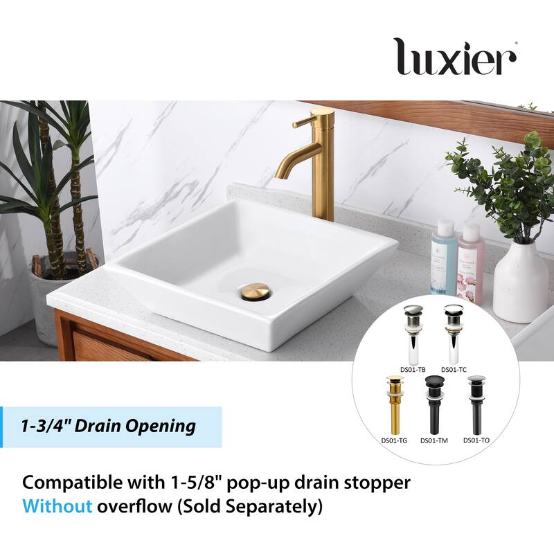 Luxier CS-006 Square Bathroom Ceramic Vessel Sink Art Basin in White